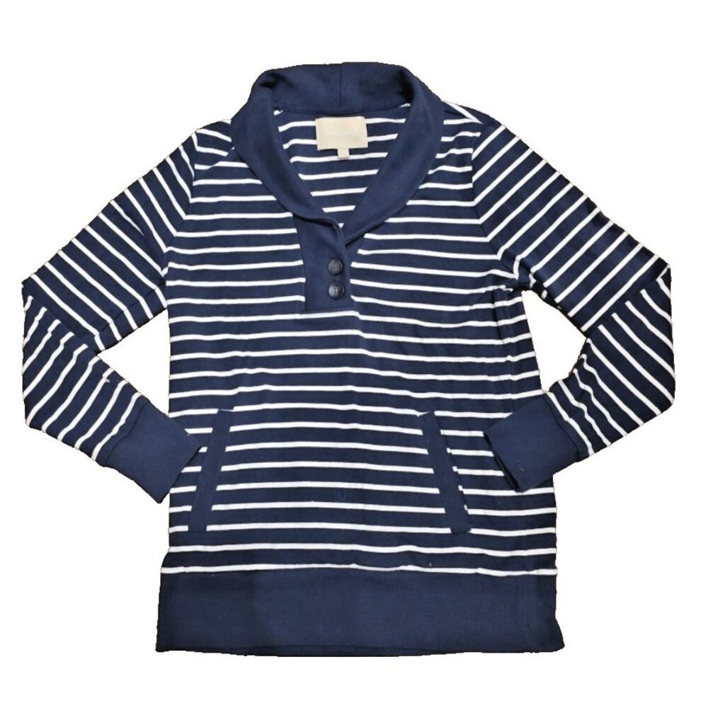 Banana Republic Womens Navy Striped Pockets Collar Pullover Sweatshirt Large